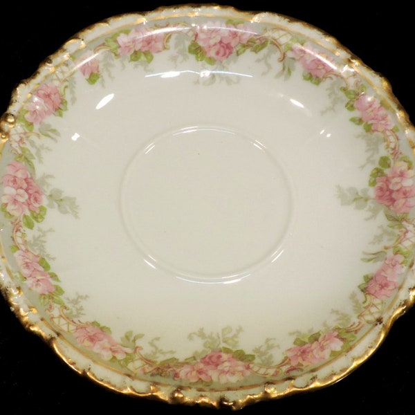 JPL Jean Pouyat Limoges France 5 1/2" Hand Painted Saucer for a Bullion Cup or Teacup, Floral Display with Gold Gilding