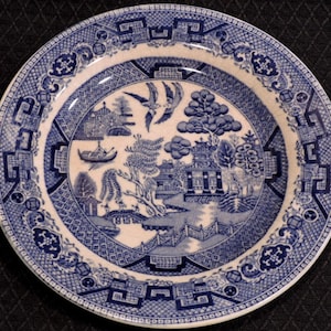 Very Old Johnson Brothers &quot;Ridgeway&quot; Blue Willow, Bread Plate (with Bow & Quiver mark)
