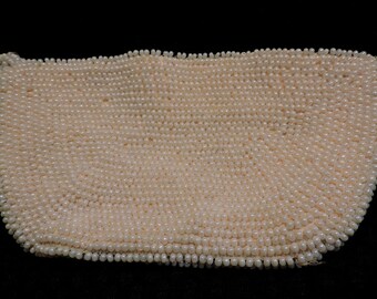 Vintage Mid Century Modern Pearl Colored Bridal Beaded Clutch Evening Purse by Debbie Made In Japan