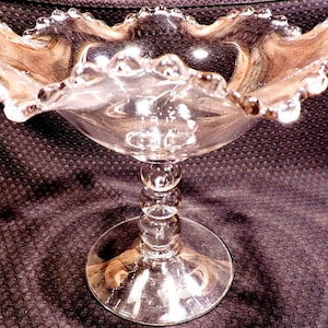 Vintage Candlewick Imperial Clear Glass Crimped Fruit Compote, 10&quot; Bowl with 3 Ball Stem Pedestal