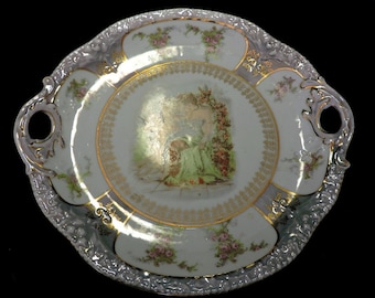 Porzellanfabrik Zeh, Scherzer & Co. (1880 jusqu’en 1910) Bavière gâteau plaque avec poignées