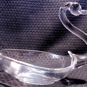 Vintage 1940&#39;s Art Glass Duncan & Miller Glass Swan Bowl, Featuring Ground Bottom with Applied Neck and Head