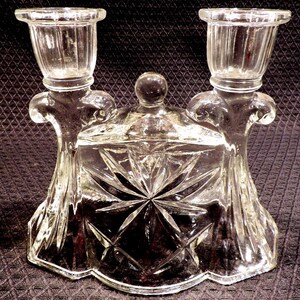 Vintage Anchor Hocking Early American Prescut Clear Crystal Double Candlestick Holder