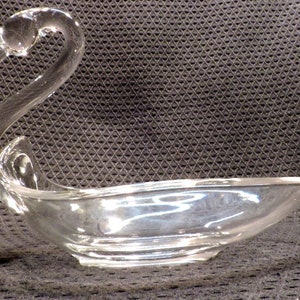 Vintage 1940&#39;s Art Glass Duncan & Miller Glass Swan Bowl, Featuring Ground Bottom with Applied Neck and Head