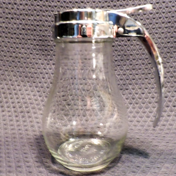 Vintage Dripcut Traex Syrup/Honey Thumb Press Jar Dispenser Restaurant Style.