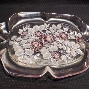 Vintage Walther Glass Mikasa Rosella Clear and Pink Crystal Oblong Glass Serving Platter with Two Crimped Handles