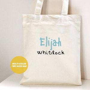 Sac personnalisé pour enfants - Sac personnalisé avec prénom pour enfants - Sac personnalisé avec prénom pour enfants - Sac de bibliothèque pour enfants - Sac fourre-tout en toile personnalisé