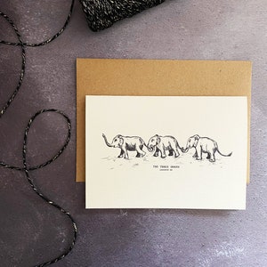 Biglietto di auguri elefante // Biglietto Le tre Grazie // Biglietto elefante Leamington Spa // Illustrazione elefante // Biglietto di auguri A6