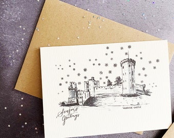 Warwick Castle Christmas Card // Warwick Castle Xmas  Illustration // Warwick Landmark // Castle Drawing // Warwickshire Xmas Greeting Card