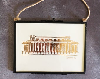 Framed Pump Rooms Foil Print // 7x5 Hanging Glass Frame // Pump Rooms Illustration // Leamington Landmark // Leamington Art // Spa Town Art