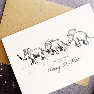 Elefant Weihnachtskarte // Die drei Grazien Weihnachtskarte // Leamington Spa Elefant Weihnachtskarte // Weihnachtsmütze Elefant Illustration