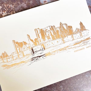 Kenilworth Castle Illustration // A4 Warwickshire Print // Kenilworth Landmark // Kenilworth Castle Foil Print // Hand Drawn Castle image 4