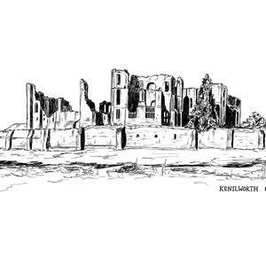 Kenilworth Castle Illustration // A4 Warwickshire Print // Kenilworth Landmark // Kenilworth Castle Foil Print // Hand Drawn Castle image 1