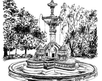 The Hitchman Fountain Leamington Spa // A4 Foiled Fountain Print // Jephson Gardens Illustration // Leamington Art // House of Flourish