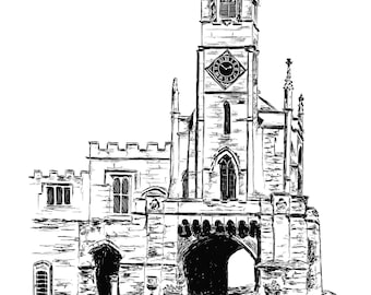 Eastgate Warwick // A4 Warwick illustration // Warwick Art // Clock Tower Warwick // Warwick Foiled Print // House of Flourish Gifts