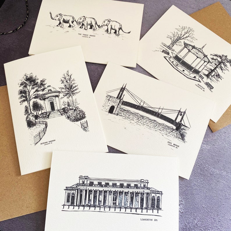 Warwickshire Greeting Cards Pack of 5 // Leamington Greeting Card Pack // Mixed Greeting Cards // Warwickshire Landmark Cards image 2