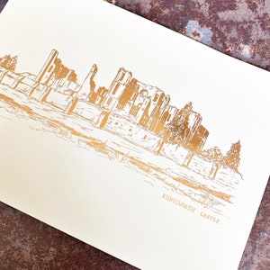 Kenilworth Castle Illustration // A4 Warwickshire Print // Kenilworth Landmark // Kenilworth Castle Foil Print // Hand Drawn Castle image 2