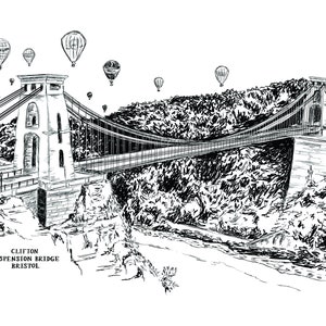 Clifton Suspension Bridge Bristol Print // A4 Foiled Bristol Print // Bristol Illustration // Clifton Bridge Art // House Of Flourish Gifts