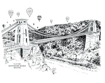 Clifton Suspension Bridge Bristol Print // A4 Foiled Bristol Print // Bristol Illustration // Clifton Bridge Art // House Of Flourish Gifts