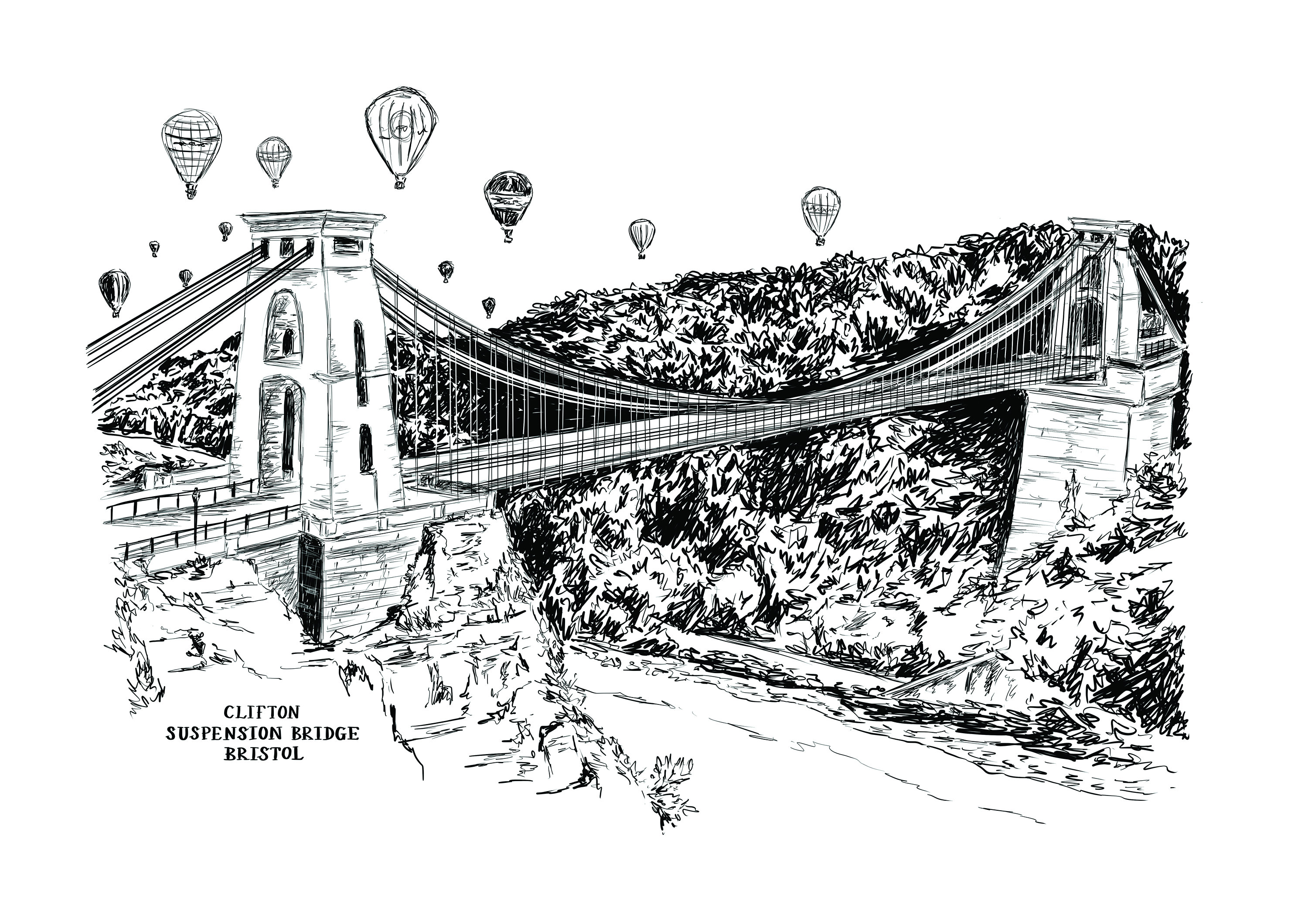 イギリス風景　Bristol’s Clifton Bridge 版画 Clifton Suspension Bridge Bristol Print // A4 Foiled Bristol
