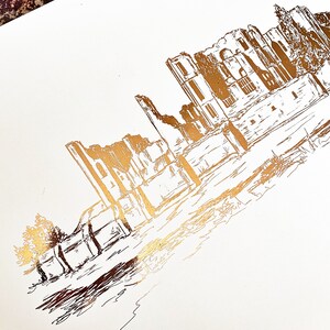 Kenilworth Castle Illustration // A4 Warwickshire Print // Kenilworth Landmark // Kenilworth Castle Foil Print // Hand Drawn Castle image 3