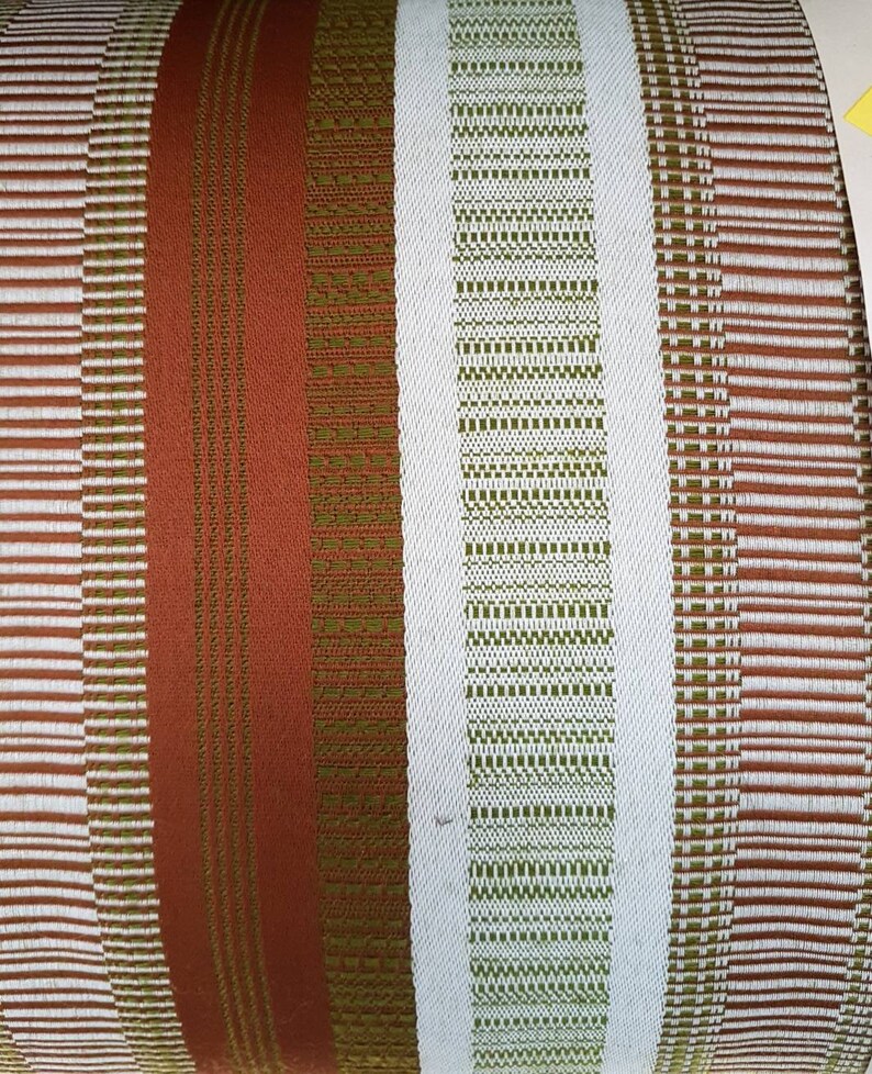 Vintage 1970 S Curtain Fabric Brown Green White Stripped Etsy