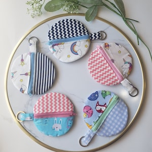 Printed Cotton Round Zip Coin Wallet with Keyring