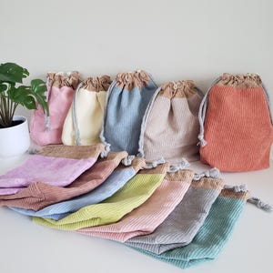 Corduroy Drawstring Bag | Handmade Travel Pouch | Small Corduroy Makeup Bag | Phone Charger Cosmetic Bag | Gift for Her