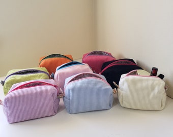 Handmade small corduroy cosmetic bag. Cute Cosmetic pouch.  Small Fabric cosmetic bag. Travel case.