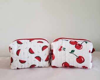 Handmade Quilted Cosmetic Bag: Watermelon or Cherry Print