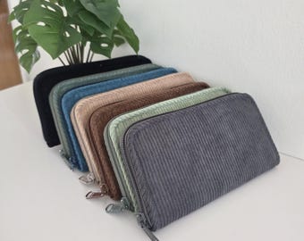 Long Zip around wallet. Corduroy Zipper Wallet – Round Zip Coin Purse – Minimalist Wallet – Cute Compact Card Holder