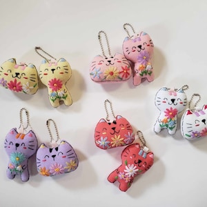 Hand Embroidery doll key chain. Cute Cat fabric keychain