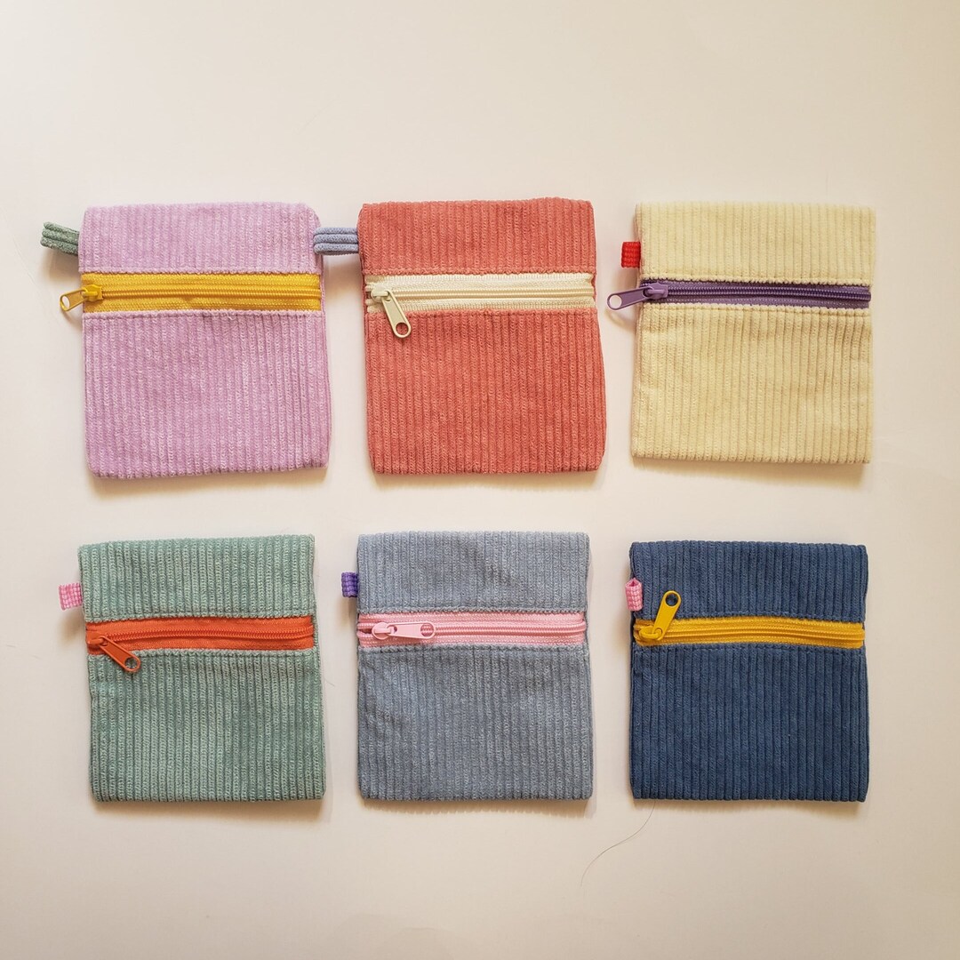 Mini Corduroy Front Zip AirPod Case Pocket Coin Wallet Card Holder Etsy