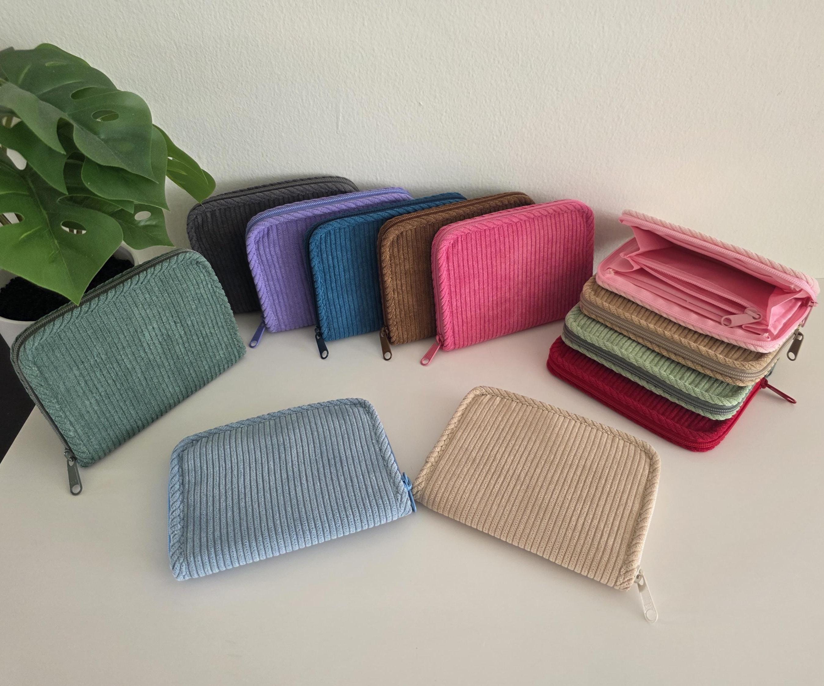 Corduroy Zipper Wallet – Round Zip Coin Purse – Small Minimalist