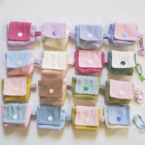 Corduroy AirPods pouch.  Handmade Mini pouch. Fabric Airpods Pouch with keychain. AirPods case with keychain. Snap mini earbuds pouch.