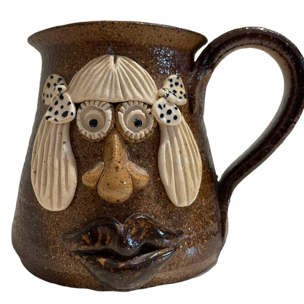 Vintage 70s Ugly Jug Mug Cup Funny Face Folk Art Pottery Signed David Lytle