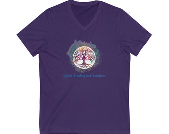 Reiki Healing and Intuition Unisex Jersey Short Sleeve V-Neck Tee