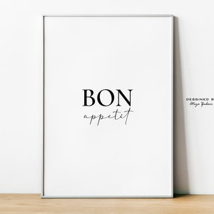 Bon Appétit, Kitchen Art, Kitchen Poster, Minimalist Design, Modern Home Decor, Digital Print