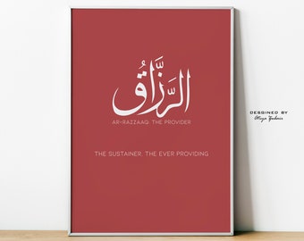 Ar-Razzaaq: The Provider, Names of Allah, Minimalist Design, Islamic Supplication, Muslim Home Decor, Digital Print