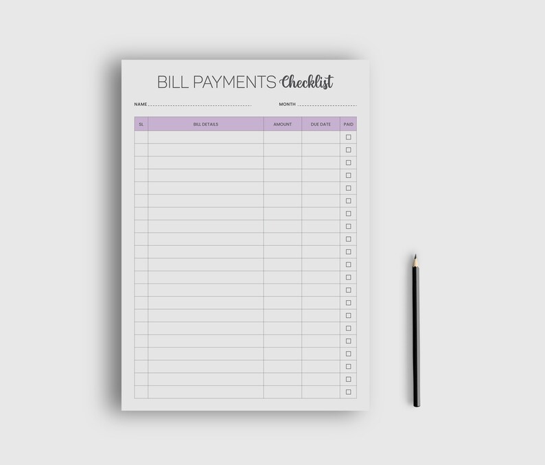 Printable Bill Payments Checklist, Planner Template, Daily Planner, To ...