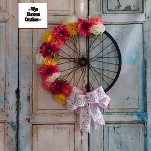Flower Bike Wheel Wreath