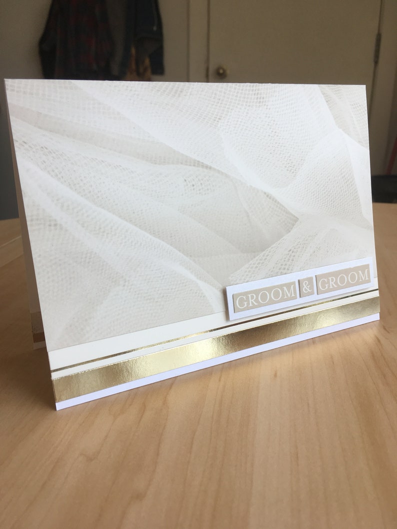 Groom /& Groom Same-Sex Handmade Wedding Card with Gold Metallic Accents