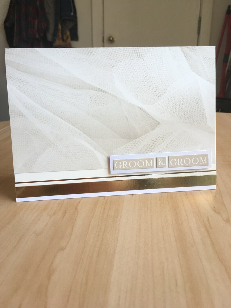 Groom /& Groom Same-Sex Handmade Wedding Card with Gold Metallic Accents