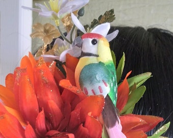 Tiki Hair Flower Clip/ Tropical Parrot Hair Flower Clip