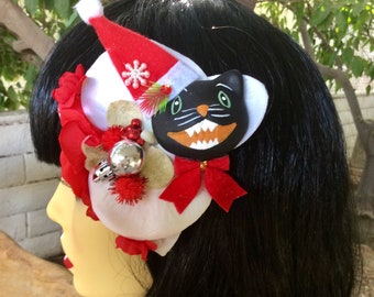 Mid Century Style Santa Cat Hair Flower Clip