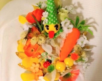 Vintage Style Easter Chick Corsage/ Easter Corsage Vintage Style Pin Brooch/ 1960s Style Easter Corsage/ Retro Easter Chick Corsage