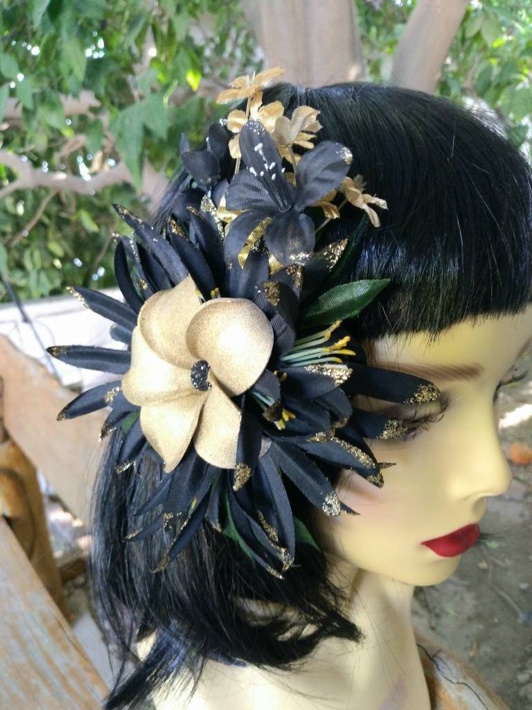 Midnight Exotica Hawaiian Hair Flower Clip/ Gold Plumeria Etsy