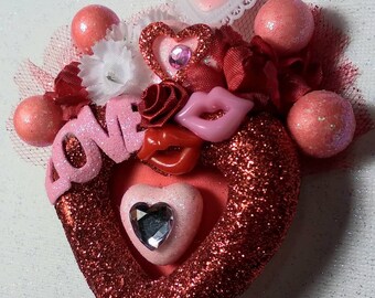 Retro Valentine's Day Corsage Pin Brooch/ Red Heart Valentine's Corsage/ Valentine's Love Corsage Pin/ Valentine's Day Gift for Her
