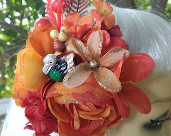 Thanksgiving Harvest Turkey Hair Flower Clip Vintage Turkey