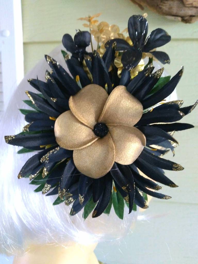 Midnight Exotica Hawaiian Hair Flower Clip/ Gold Plumeria Etsy